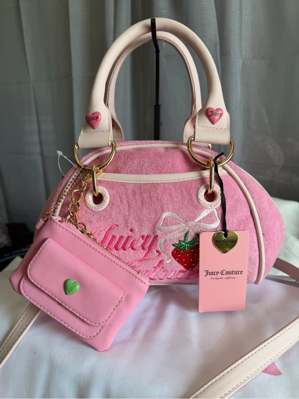 Juicy Couture Pink Strawberry Terry Satchel with Coin Pouch - Picture 2 of 9